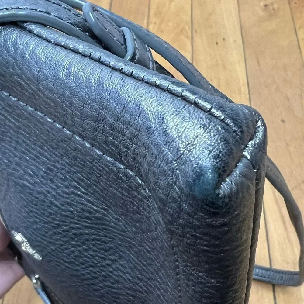 Cole Haan Gun Metal Small Crossbody Purse, Adjustable Buckle Long Strap Metallic